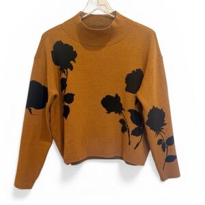 MAEVE for ANTHROPOLOGIE Carys Mock Neck Sweater in Brown & Black Floral XS